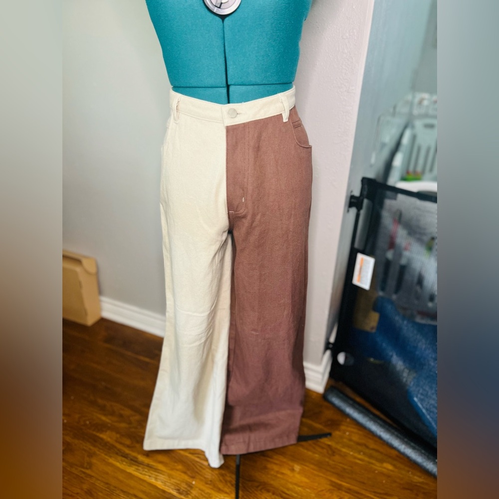 Paper moon wide leg two tone jeans L